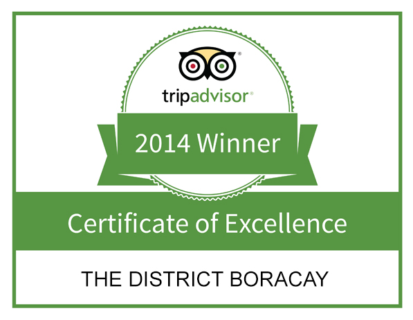 The District Boracay awarded 2014 TripAdvisor Certificate of Excellence