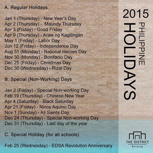 Holidays for 2015!