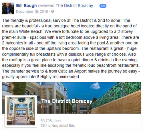 Bill Baugh reviewed The District Boracay Facebook Review