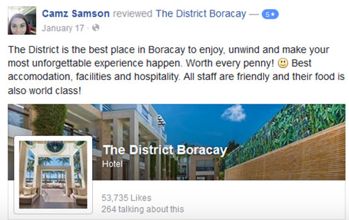 Camz Samson reviewed The District Boracay Facebook Review
