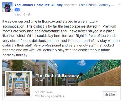 Ace Jimuel Quinoy reviewed The District Boracay Facebook Review