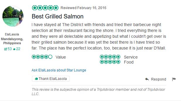 “Best Grilled Salmon” Tripadvisor Review